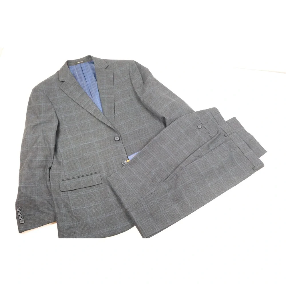 Giorgio Fiorelli Suit 2BT Vent Nopleat Blue Plaid 44R 38W NWT